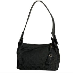 Gucci Small Black Monogram Canvas & Leather Shoulder Bag